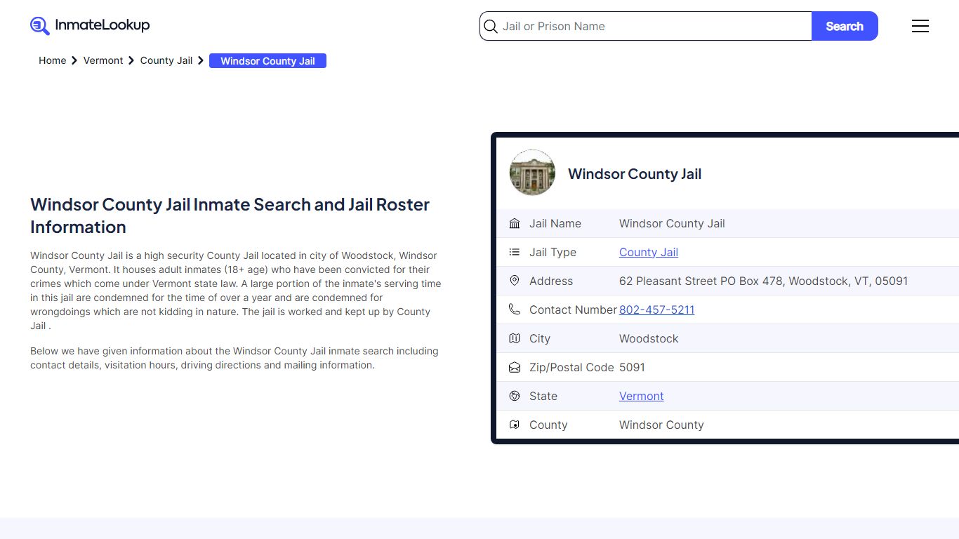 Windsor County Jail (VT) Inmate Search Vermont - Inmate Lookup